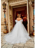 Cold Shoulder Beaded White Tulle V Back Princess Flower Girl Dress